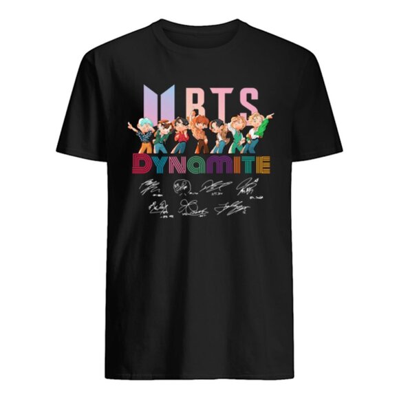Shannon K Tops - BTS Chibi Dynamite Band Signatures Music Fan T-Shirt 93